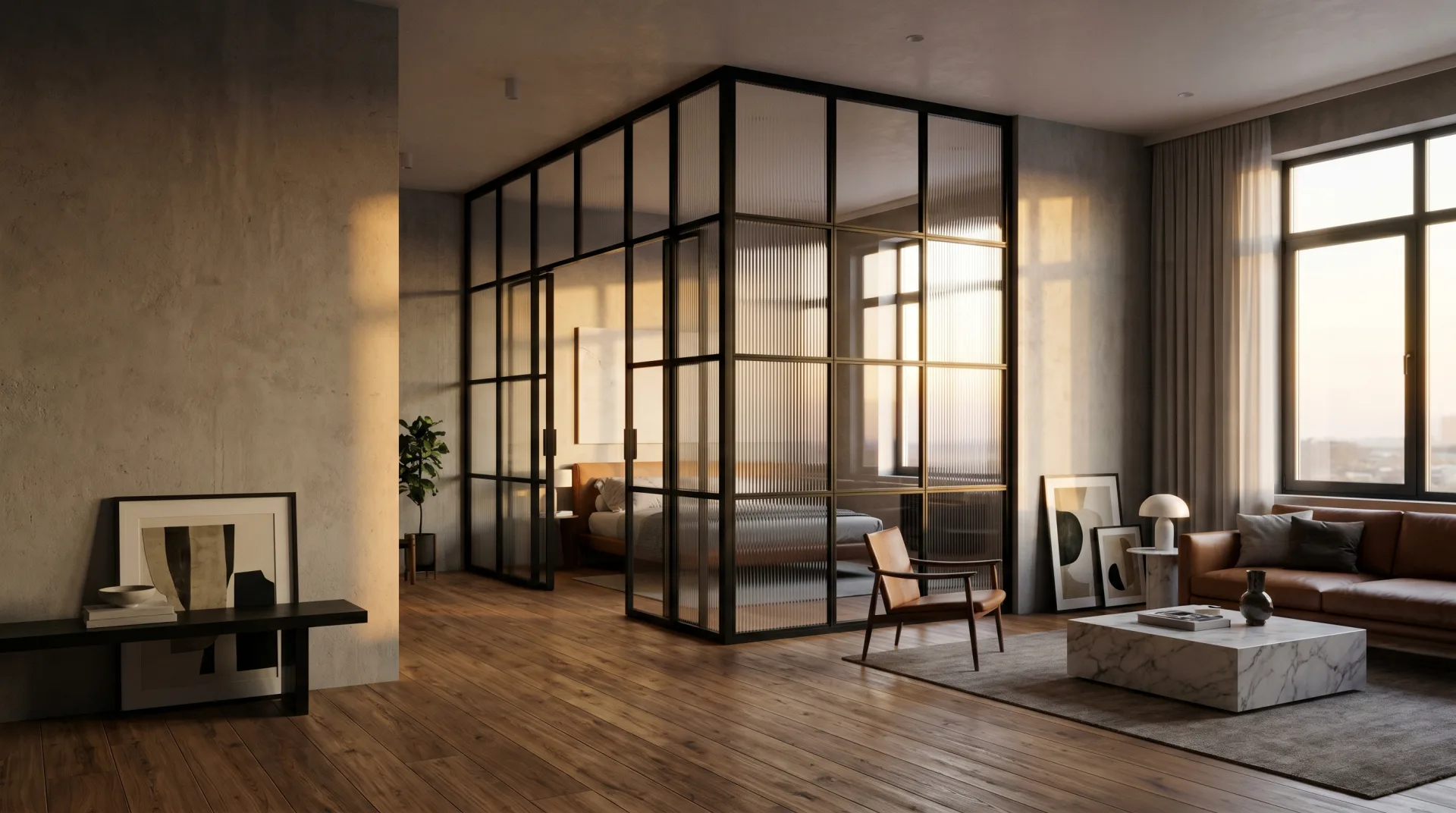 Loft-перегородка из стекла с чёрным профилем